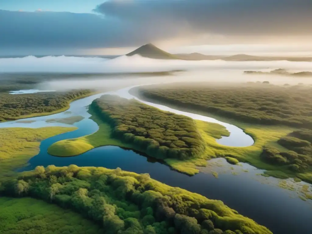 Paisaje sereno de los Esteros de Farrapos en Uruguay, destacando la biodiversidad y la importancia de las Áreas de conservación en Uruguay