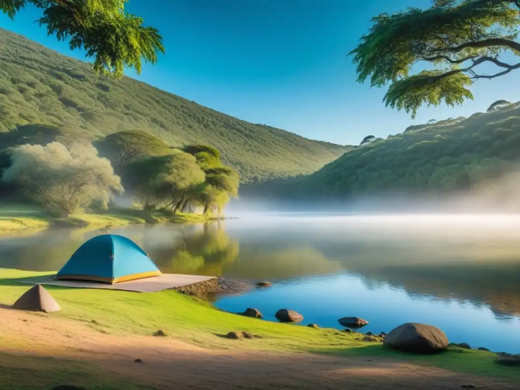 Un paraíso de camping en Uruguay cerca de ríos: tiendas en un verde paisaje junto a un río sereno y cristalino