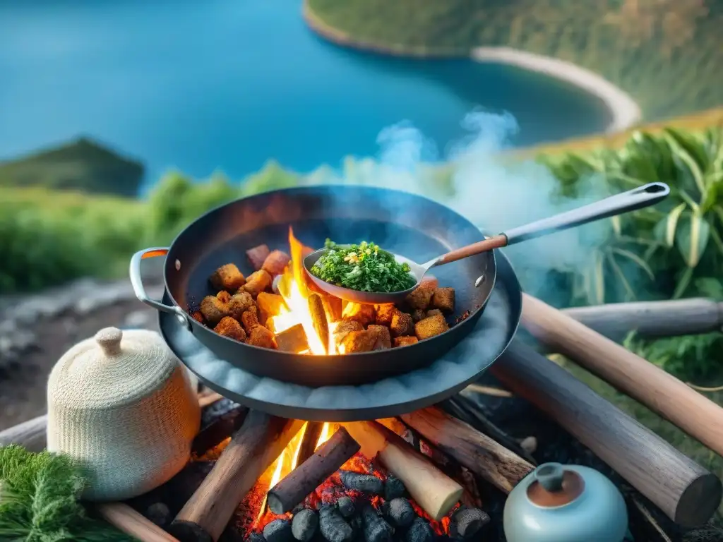 Persona cocinando una deliciosa y sostenible comida en camping en Uruguay, resaltando la armonía con la naturaleza