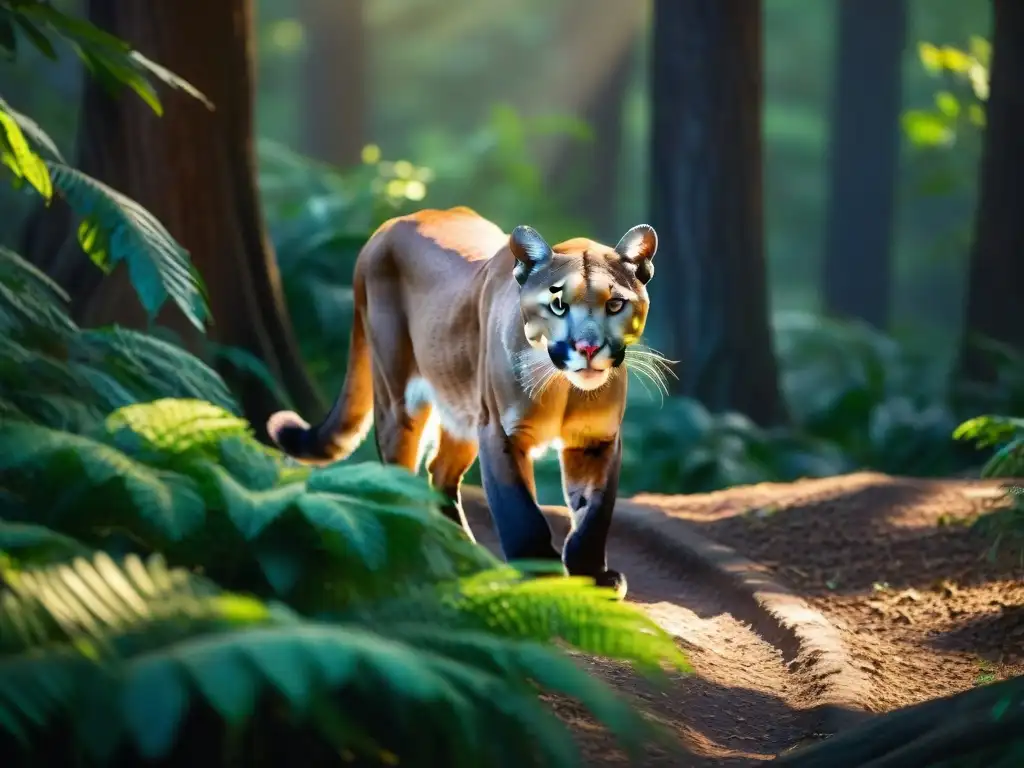 Un puma majestuoso en la Ruta del Puma Parque Santa Teresa, entre la densa vegetación al atardecer