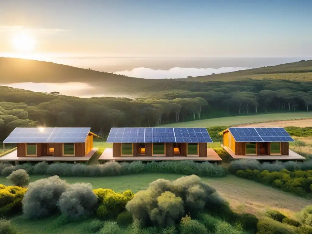 Un refugio ecoamigable en Uruguay con paneles solares, paisaje verde y energías alternativas