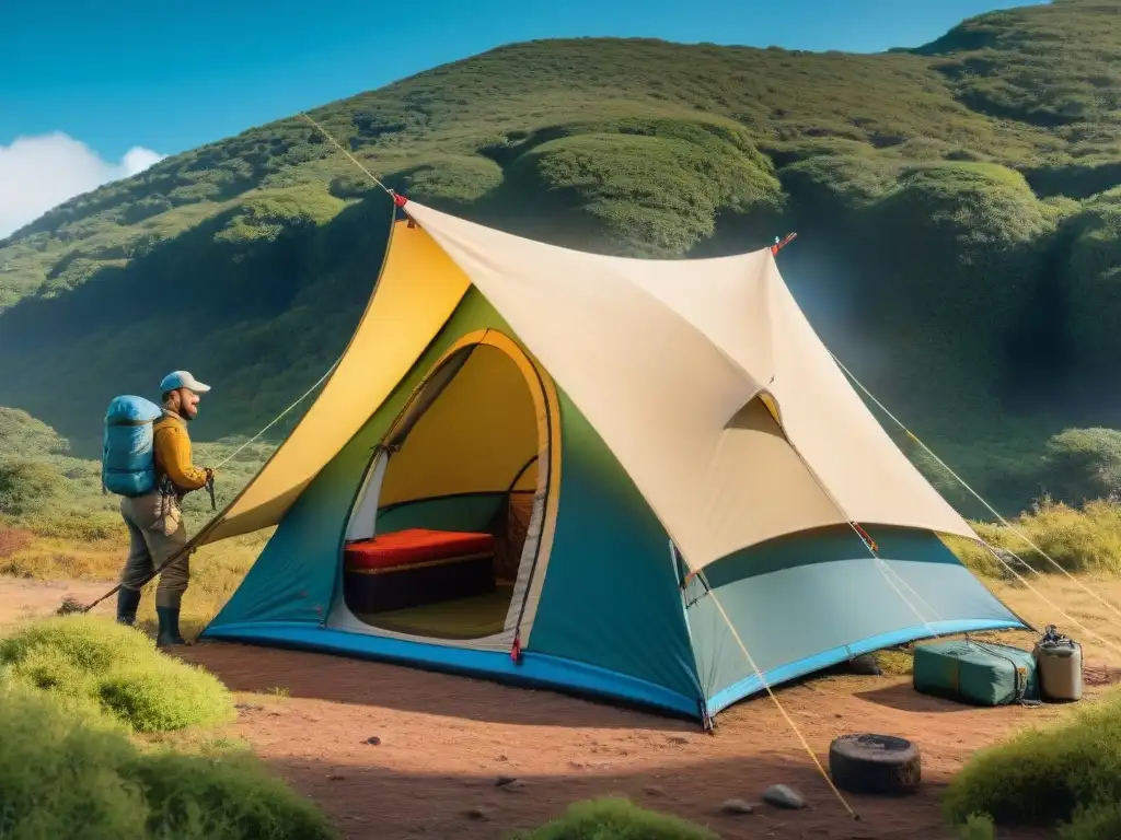 Camper en Uruguay construyendo refugio con habilidades de supervivencia camping Uruguay