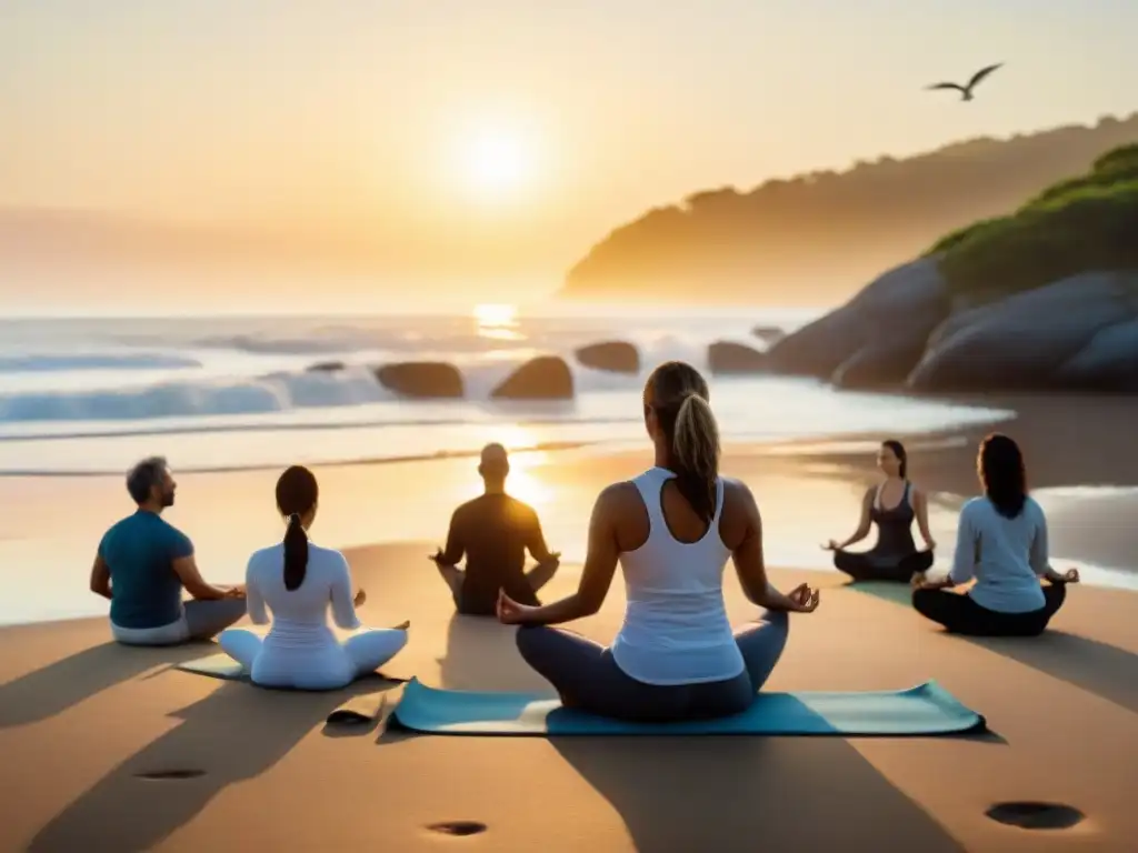 Retiro de yoga y meditación en la playa de Uruguay al atardecer