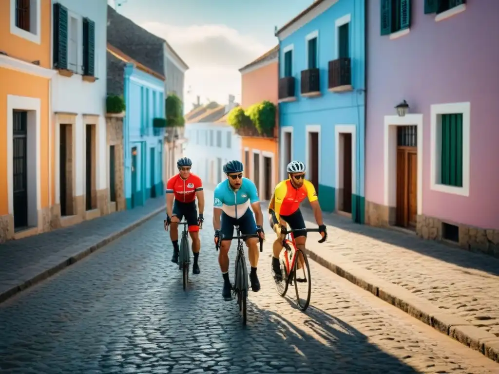 Explorando las rutas ciclísticas en Uruguay Patrimonio: ciclistas recorriendo las calles de Colonia del Sacramento