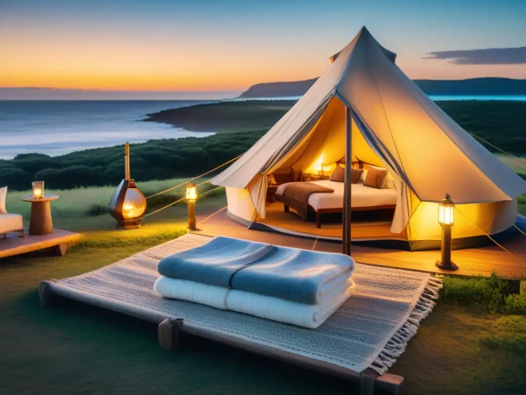 Experimenta la serenidad del glamping en Uruguay con esta lujosa tienda junto al mar al atardecer