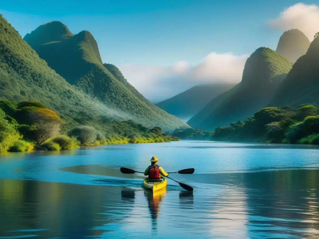 Kayakers disfrutan de la serenidad del Río Negro en Uruguay