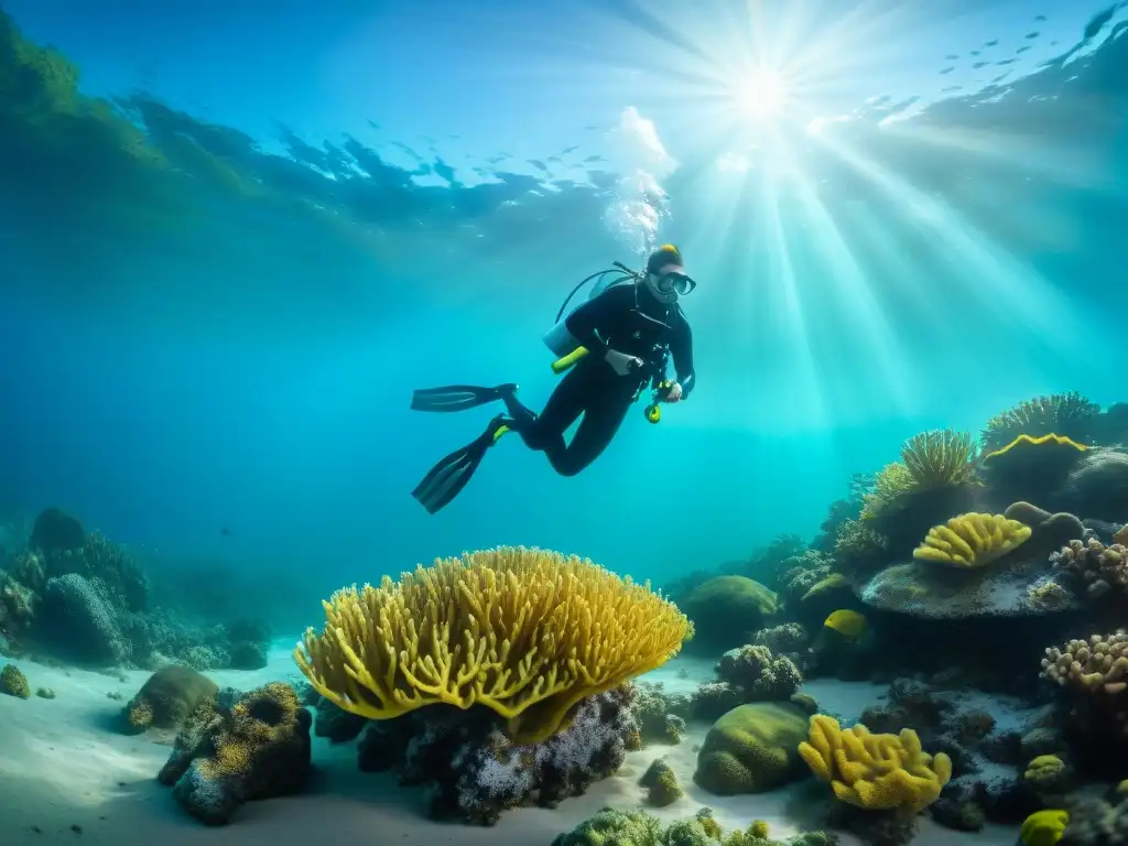 Exploración submarina en arrecife de coral, Deportes acuáticos sostenibles en Uruguay