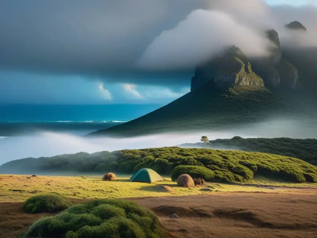 Supervivencia en Clima Uruguayo Extremo: Escena de supervivencia en un paisaje agreste durante condiciones climáticas extremas en Uruguay