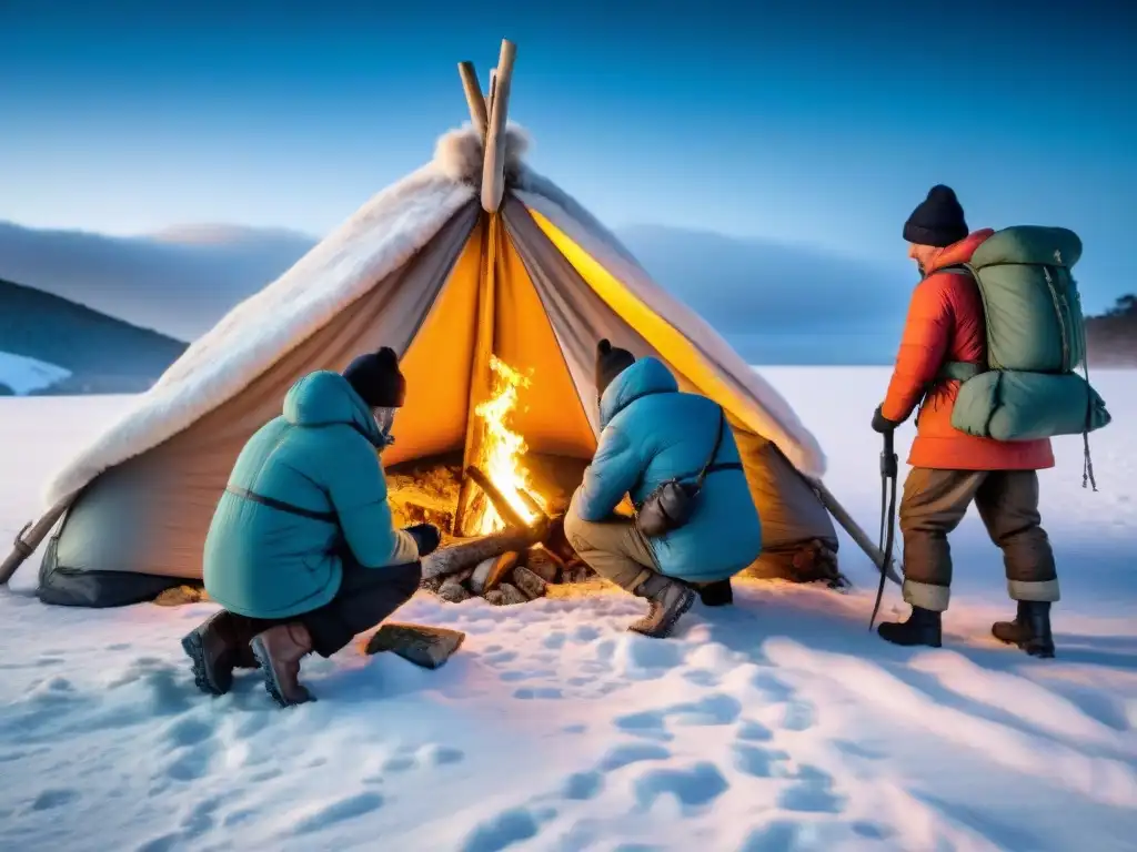 Supervivencia en invierno camping Uruguay: Grupo de expertos sobrevivientes invernales en acción bajo el cielo estrellado de Uruguay