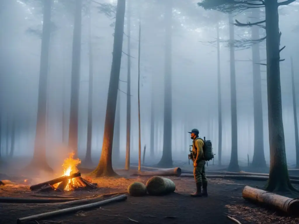 Un superviviente en la densa niebla de un bosque en Uruguay lucha por encender fuego