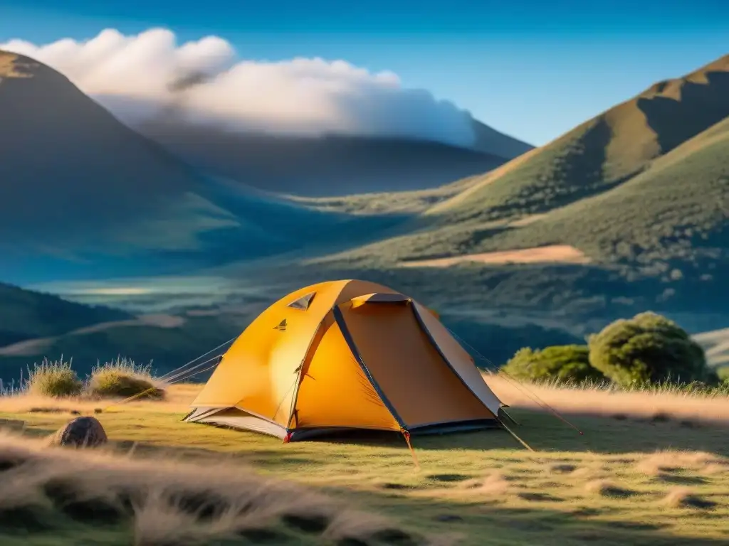 Una tienda de campaña de alta gama en un paisaje uruguayo impresionante