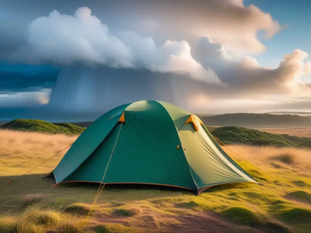 Una tienda de campaña resistente al viento en Uruguay, desafiando las condiciones extremas del paisaje