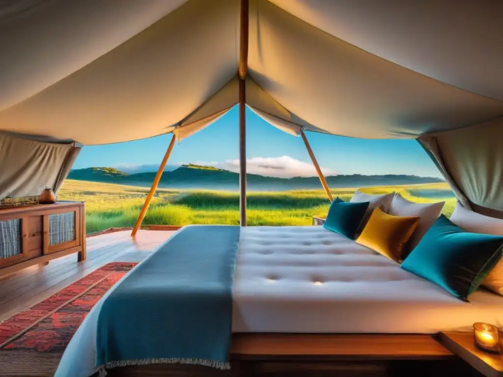 Una tienda de glamping de lujo en Uruguay, con decoración elegante y vistas pintorescas