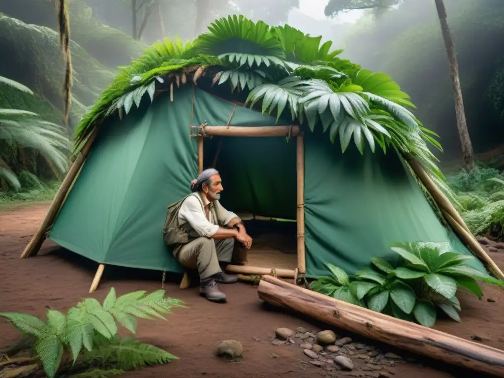 Un guía uruguayo local demostrando técnicas avanzadas de supervivencia en la exuberante naturaleza de Uruguay