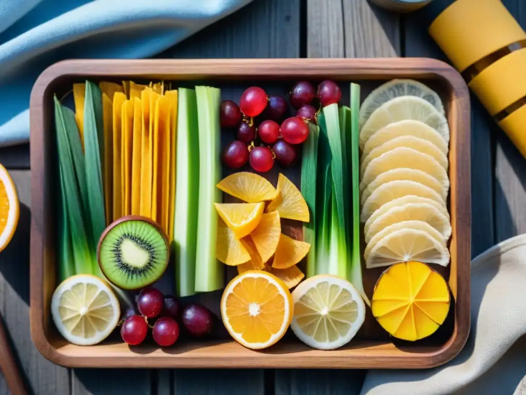 Una variedad colorida de snacks deshidratados para niños en camping en Uruguay