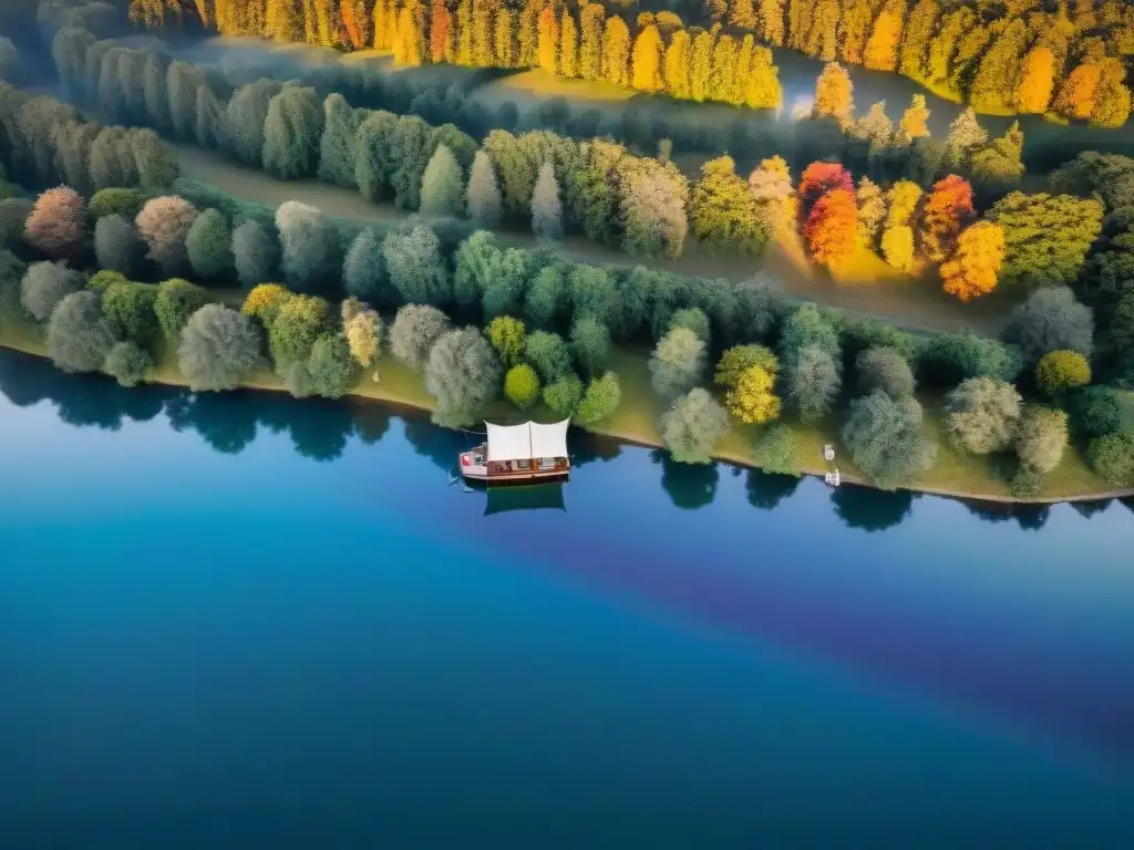 Vibrante atardecer sobre lago en Uruguay capturado por drone