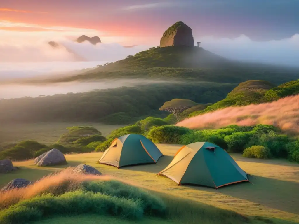 Vibrante atardecer en el Parque Nacional Fortaleza de Santa Teresa en Uruguay, ideal para los mejores campings en Uruguay