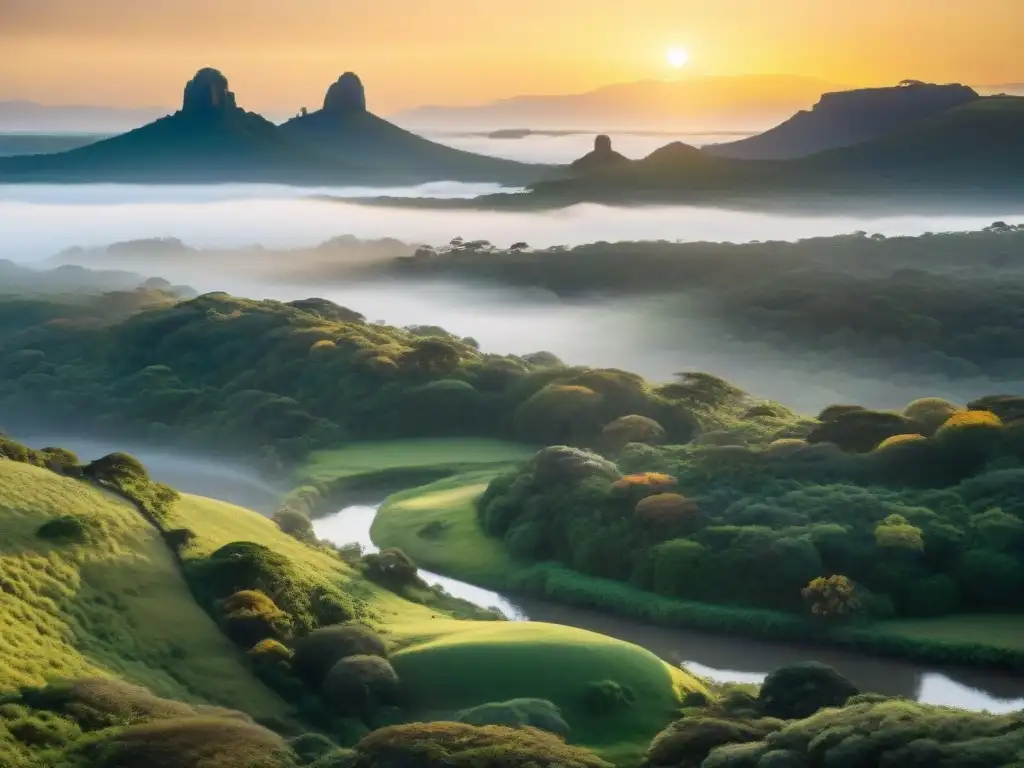 Vibrante atardecer sobre el Parque Nacional Quebrada de los Cuervos en Uruguay, reflejando la cultura y naturaleza del país