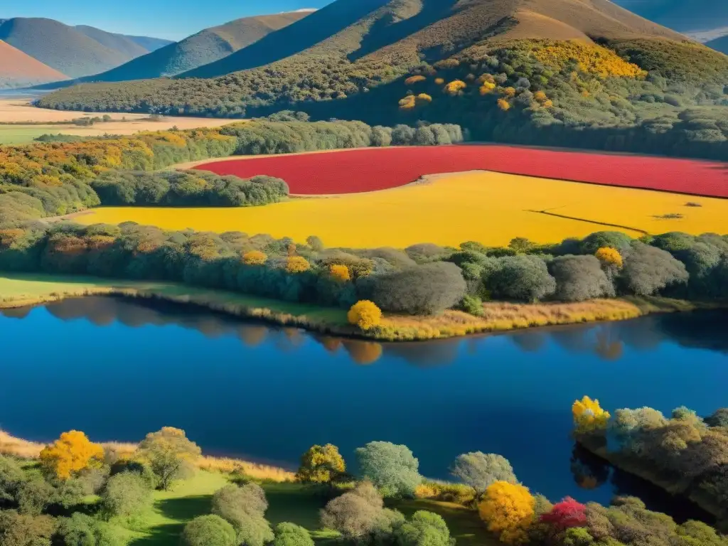 Fotógrafo ajusta cámara en vibrante paisaje otoñal de Uruguay