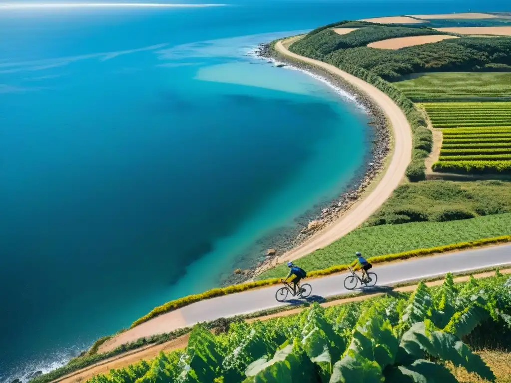 Un vibrante paseo en bicicleta por las rutas ciclísticas en Uruguay, rodeado de viñedos y el mar Atlántico