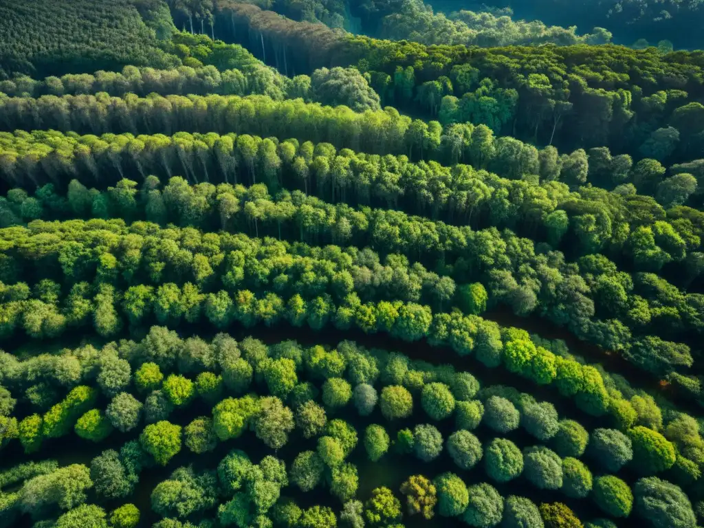 Vista aérea impresionante de un exuberante bosque en Uruguay, reflejando la reforestación exitosa