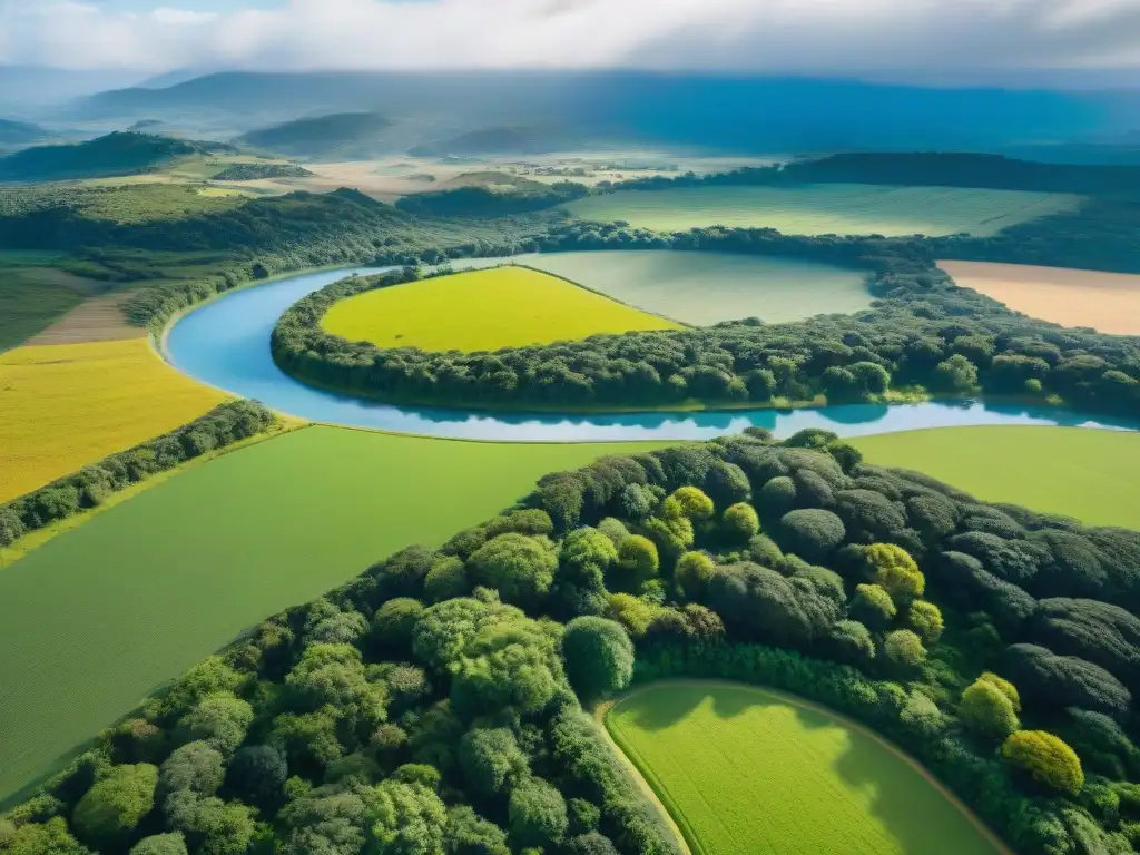 Vista aérea impresionante de paisajes verdes de Uruguay