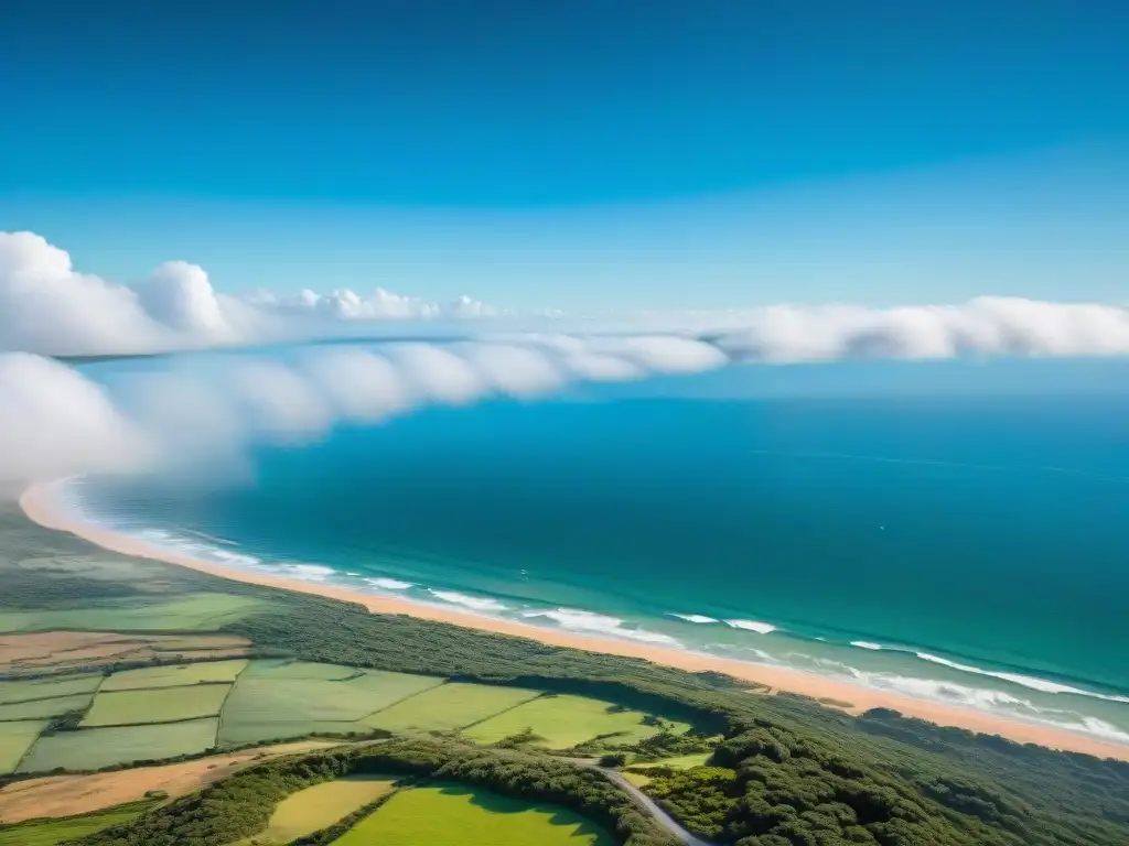 Vista aérea impresionante desde un parapente sobre la costa de Uruguay