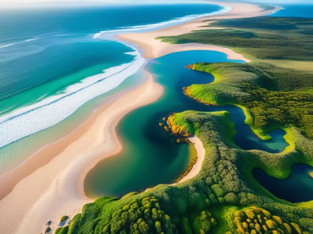 Vista aérea impresionante del Parque Nacional Cabo Polonio en Uruguay, destacando la belleza natural y la biodiversidad