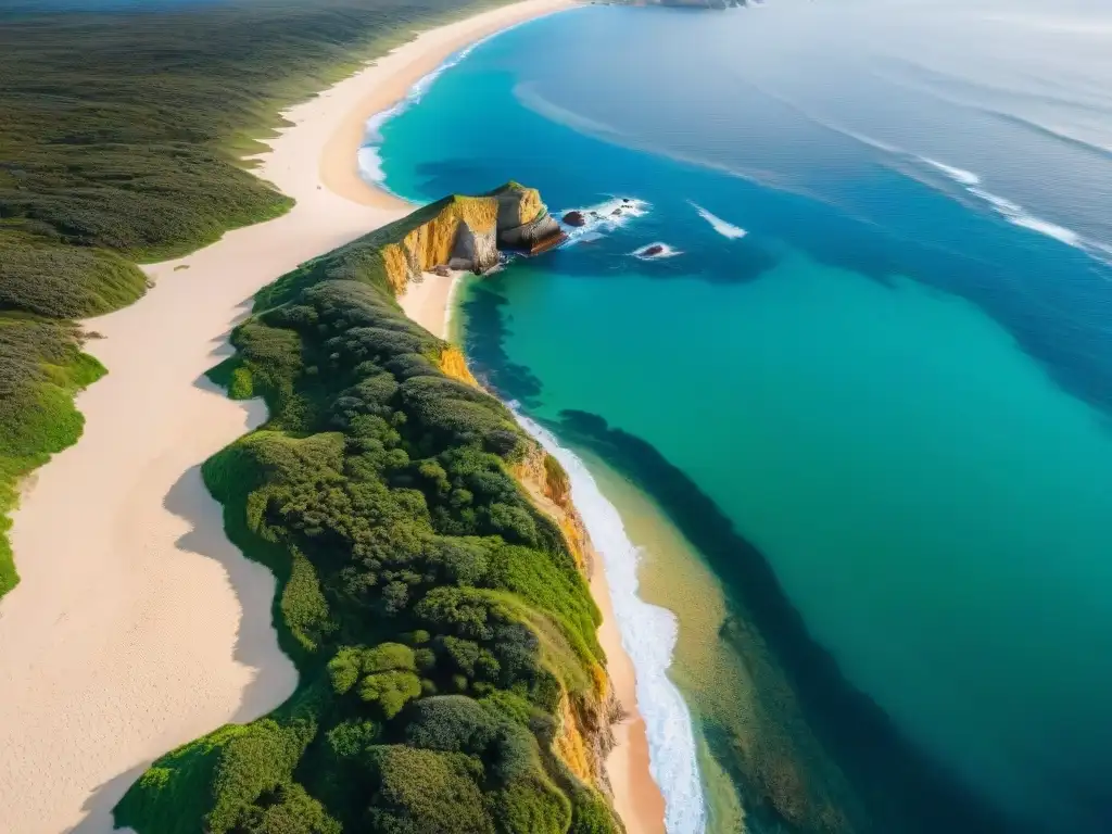 Vista aérea impresionante del Parque Nacional Cabo Polonio en Uruguay, destacando la costa agreste y la biodiversidad