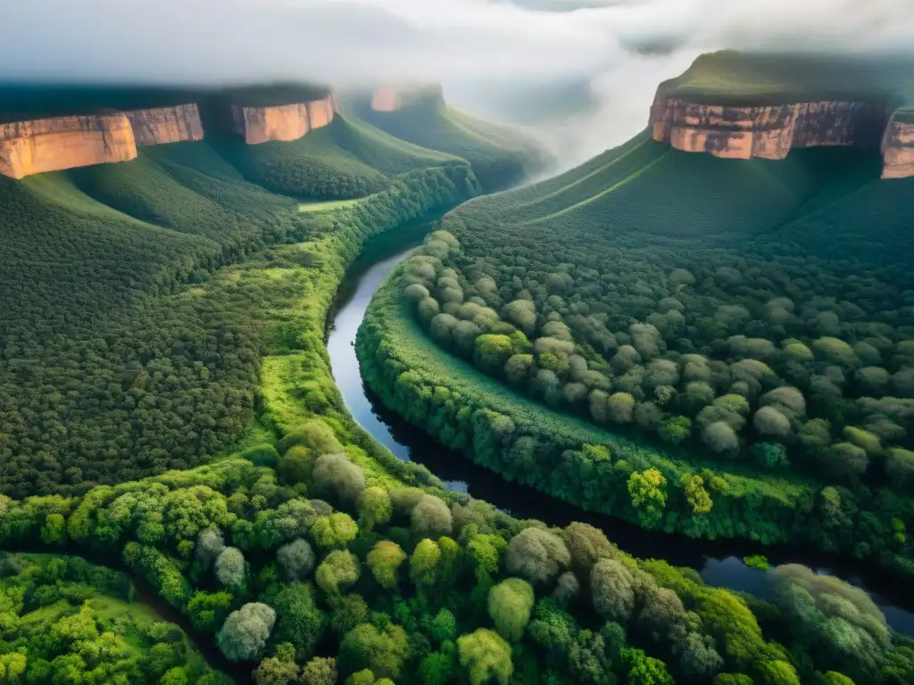 Vista aérea impresionante de la biodiversidad en Quebrada de los Cuervos, Uruguay