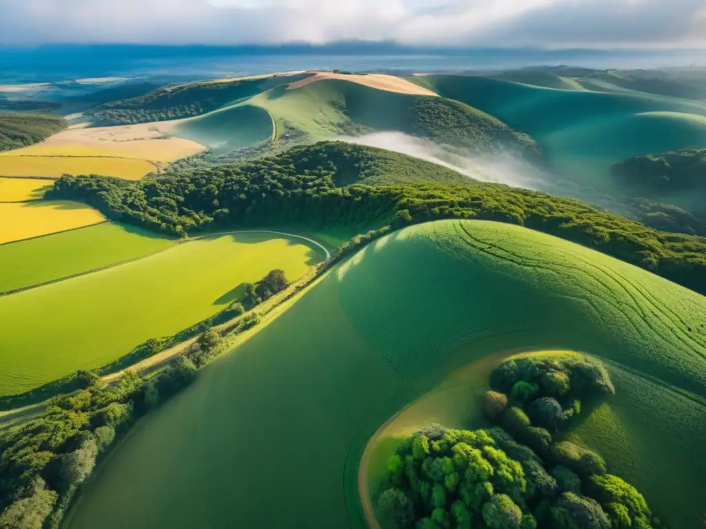 Vista aérea impresionante de los verdes paisajes de Uruguay