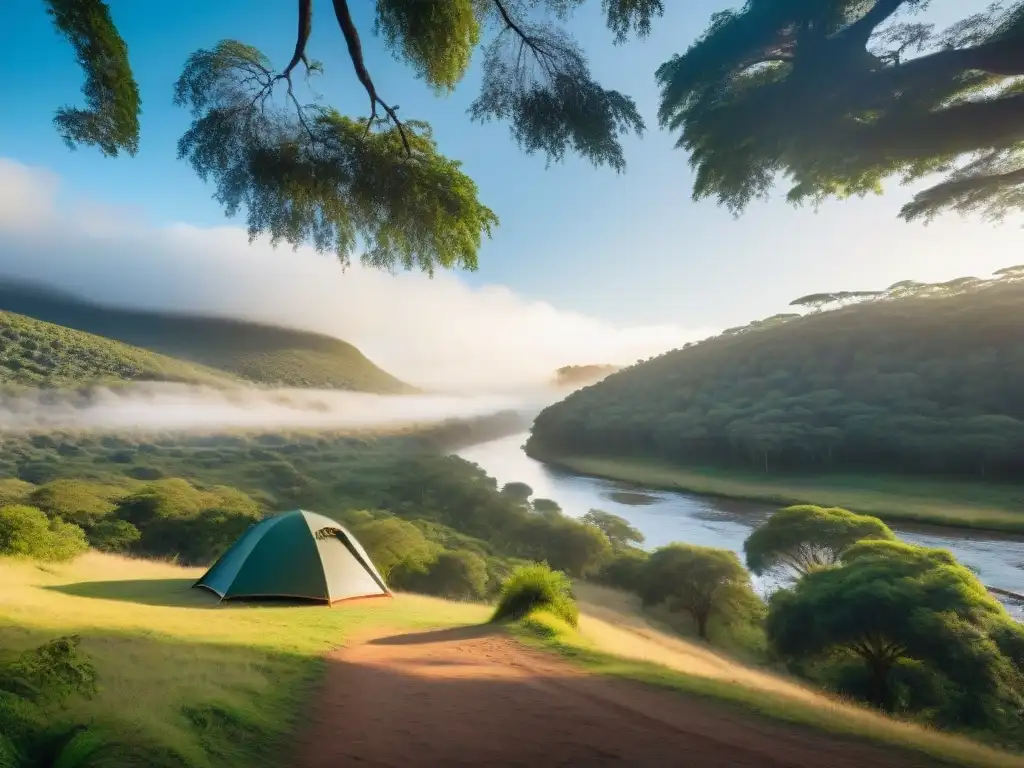 Vista panorámica de un camping en un bosque uruguayo, donde la conservación, naturaleza y cultura se fusionan en armonía