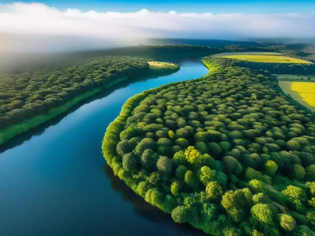 Vistas aéreas de exuberantes paisajes verdes en Uruguay, ideal para los mejores drones para capturar Uruguay