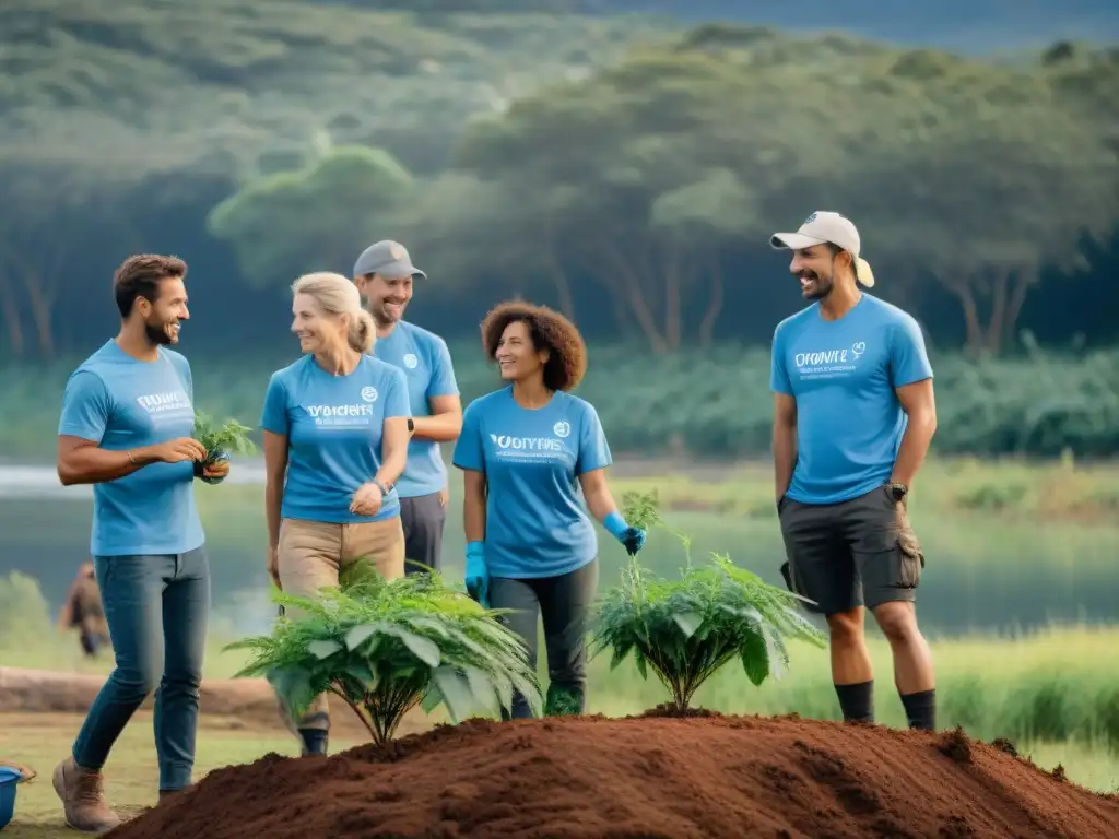 Voluntariado en campamentos en Uruguay: Diversidad de voluntarios trabajando juntos en armonía con la naturaleza