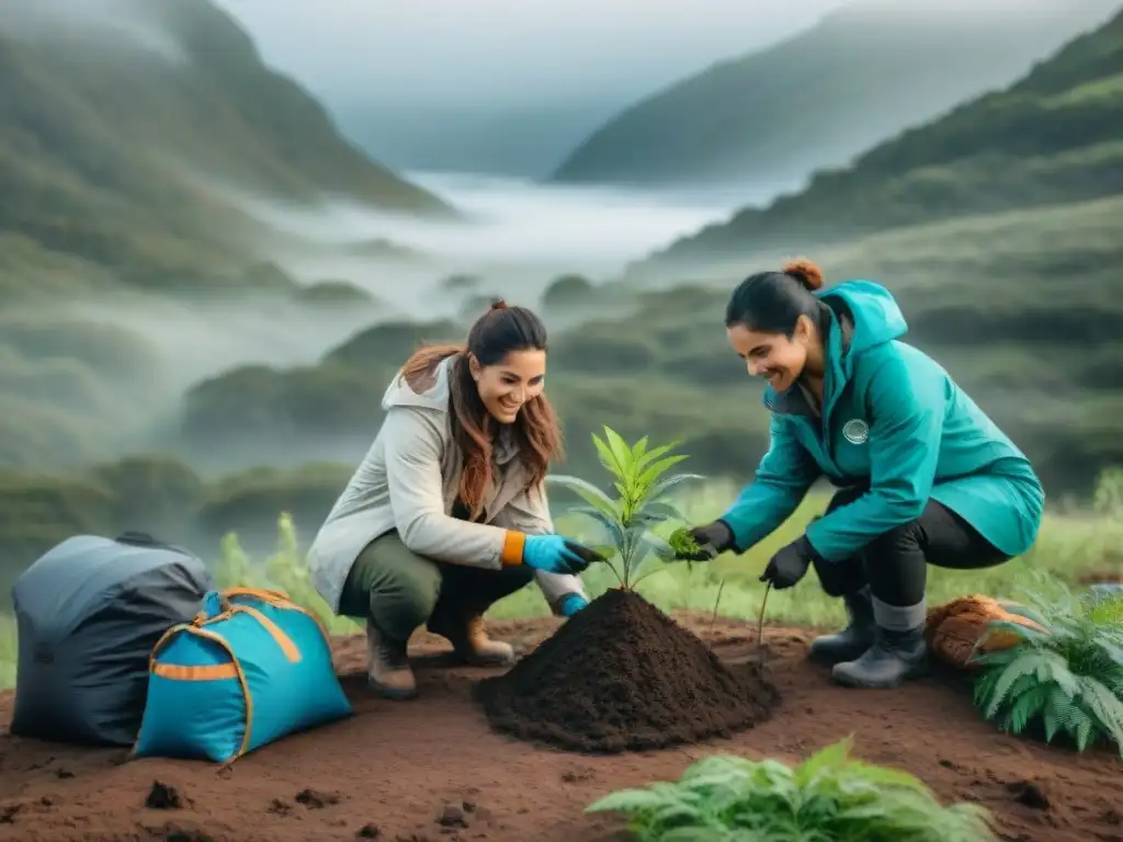 Voluntariado conservacionista en camping plantando árboles nativos en Uruguay