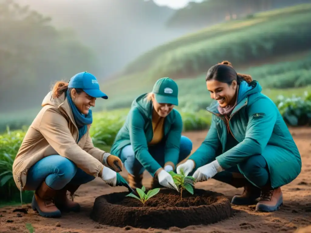 Voluntariado preservación joyas naturales Uruguay: Grupo plantando árboles en parque nacional